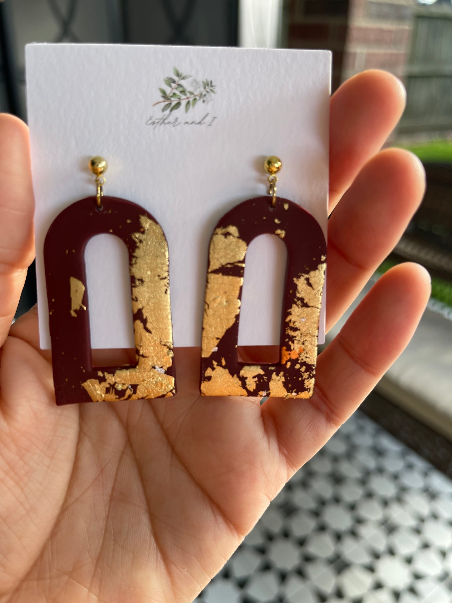 Gold leaf clay earring